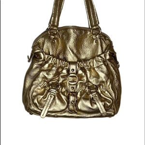 Michael Kors Gold Leather Shoulder Bag. Large bag has shoulder strap also